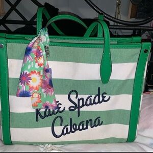 Kate Spade Cabana Green and Cream Tote